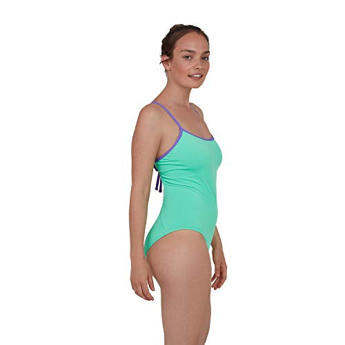 Speedo Solid Tie-Back 1 Piece Traje De Baño, Mujer, Green Glow/Ultra Violet/Black, 32