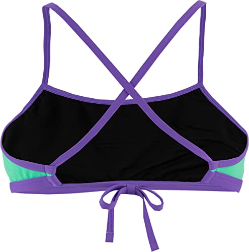 Speedo Solid Tie-Back Crop Top Parte Superior Bikini, Mujer, Green Glow/Ultra Violet/Black, 34