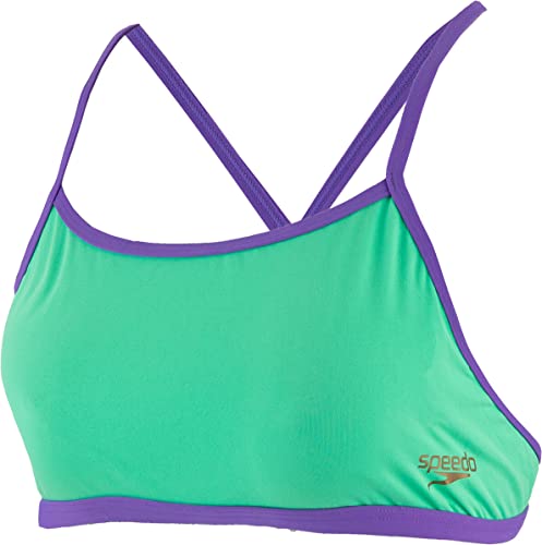 Speedo Solid Tie-Back Crop Top Parte Superior Bikini, Mujer, Green Glow/Ultra Violet/Black, 34