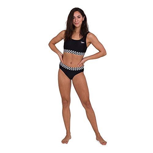 Speedo Solid U-Back 2 Piece AF Bikini, Mujer, Black, 36