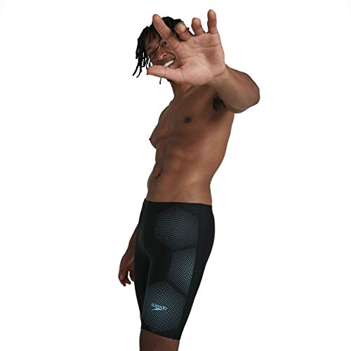 Speedo Tech Placement Jammer - Pantalones para Hombre, Hombre, Swim Briefs, 811355F888, Negro/Light Adriatic, Large