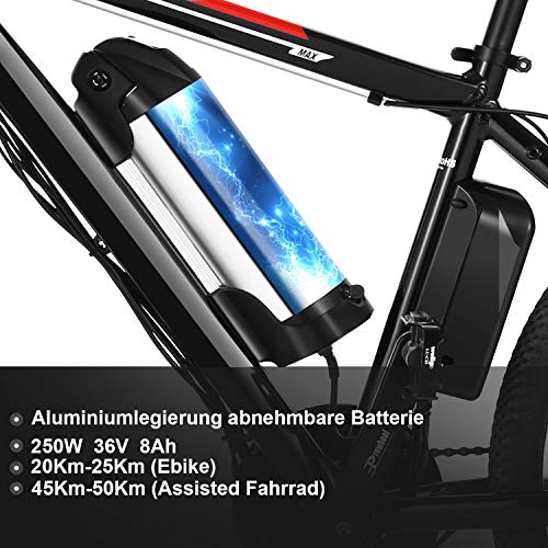 Speedrid Bicicleta Eléctrica Ebike Mountain Bike, Bicicleta Eléctrica de 26" con batería de Litio de 36V 8Ah y Shimano de 21 velocidades