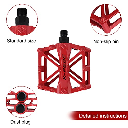 SPFAS Pedal Bicicleta Pedal de Bicicleta de Aluminio Ciclismo/Road Mountain Pedal Bicicleta de MTB/BMX Pedales rodamiento súper Plat Plateado Estable con Pedal Antideslizante para 9/16 Pulgadas