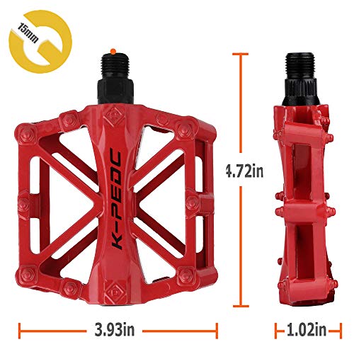 SPFAS Pedal Bicicleta Pedal de Bicicleta de Aluminio Ciclismo/Road Mountain Pedal Bicicleta de MTB/BMX Pedales rodamiento súper Plat Plateado Estable con Pedal Antideslizante para 9/16 Pulgadas