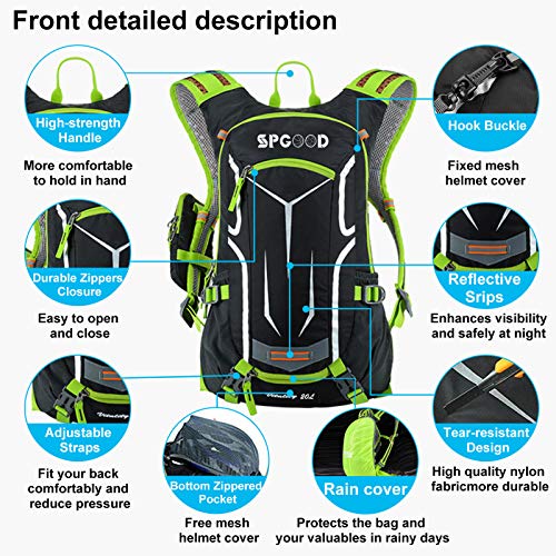 SPGOOD Mochila para bicicleta de 20L/25L/30L (9 colores), impermeable, ultraligera, para hombre y mujer, multifuncional, con protector de lluvia y cubierta para casco, mochila MTB, mochila de montaña