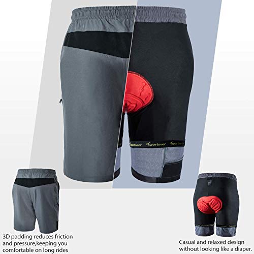 Sportneer Pantalones Cortos de MTB, Pantalones Cortos de Montaña, Pantalones Cortos de Ciclismo para Hombre con Acolchados en 3D y Bolsillos para Deporte al Aire Libre y Ciclismo, XL