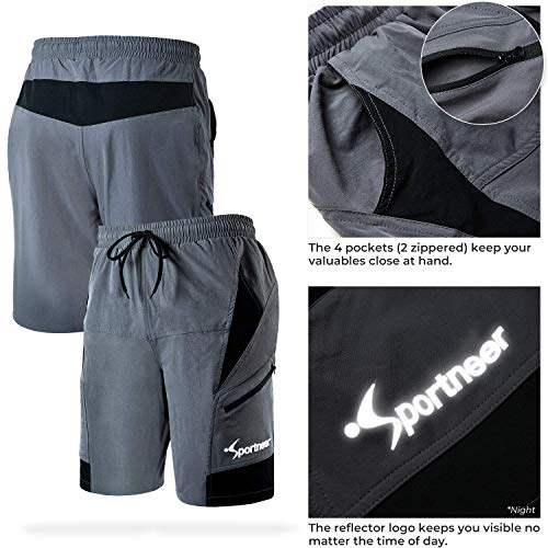 Sportneer Pantalones Cortos de MTB, Pantalones Cortos de Montaña, Pantalones Cortos de Ciclismo para Hombre con Acolchados en 3D y Bolsillos para Deporte al Aire Libre y Ciclismo, XL