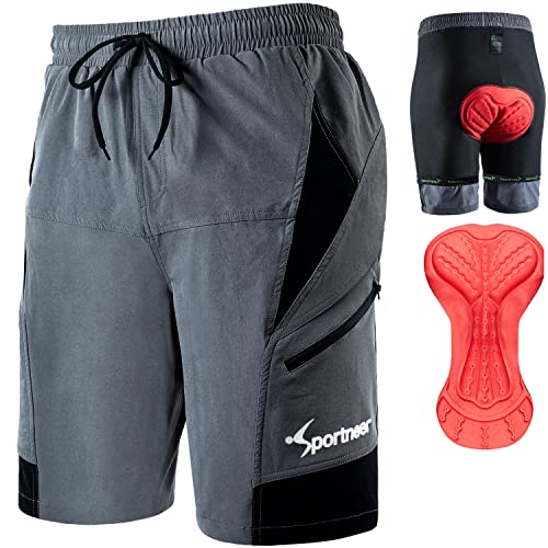 Sportneer Pantalones Cortos de MTB, Pantalones Cortos de Montaña, Pantalones Cortos de Ciclismo para Hombre con Acolchados en 3D y Bolsillos para Deporte al Aire Libre y Ciclismo, XL