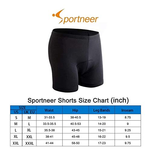 Sportneer Ropa Interior de Ciclismo Acolchada para Hombres Pantalones Cortos Unisex para Ciclistas. Ideal para Ciclismo al Aire Libre, ya Que Son Transpirables y absorbentes (S)