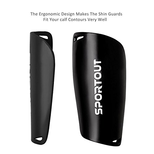 Sportout - Espinilleras para niños, jóvenes, adultos, con fundas elásticas altas, ofrece una protección integral para las piernas., color Negro-1, tamaño large