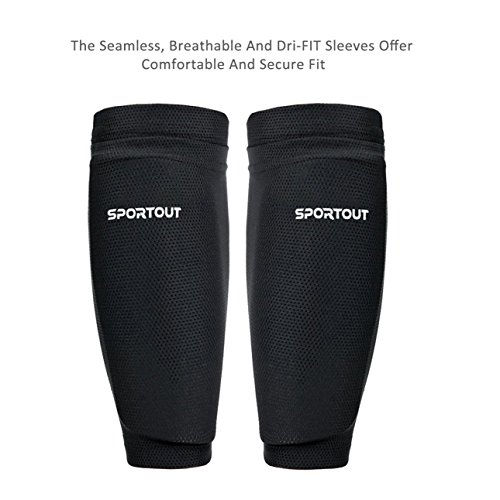 Sportout - Espinilleras para niños, jóvenes, adultos, con fundas elásticas altas, ofrece una protección integral para las piernas., color Negro-1, tamaño large