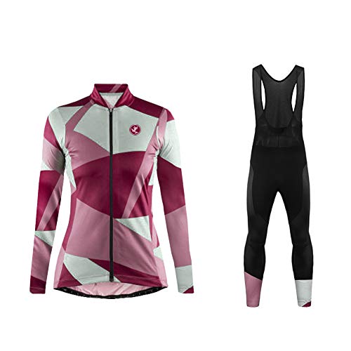 Sports Wear Maillot de Ciclismo de Mangas Largas Invierno Thermal Fleece con Culotes para Mujer, Sets Ropa Ciclismo, Trajes de Ropa de Bicicleta Forro de Lana Térmico Cálido