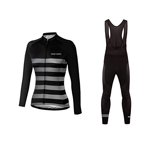 Sports Wear Maillot de Ciclismo de Mangas Largas Invierno Thermal Fleece con Culotes para Mujer, Sets Ropa Ciclismo, Trajes de Ropa de Bicicleta Forro de Lana Térmico Cálido