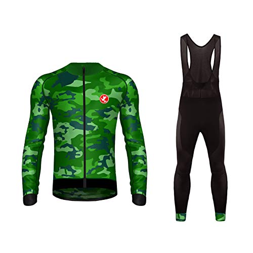 Sports Wear Ropa Ciclismo Otoño/Primavera para Hombre - Ciclismo Maillot MTB de Manga Larga y Culotte Pantalones Acolchado 3D