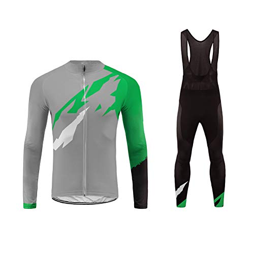 Sports Wear Ropa Hombre Invierno Conjunto de Ropa de Ciclismo - Jersey de Manga Larga y Zip Completo+ Pantalones Largos Cómodo Respirable Secado Rápido