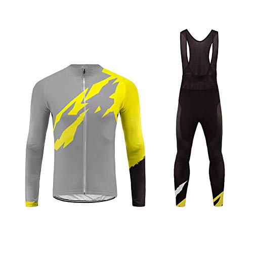 Sports Wear Ropa Hombre Invierno Conjunto de Ropa de Ciclismo - Jersey de Manga Larga y Zip Completo+ Pantalones Largos Cómodo Respirable Secado Rápido