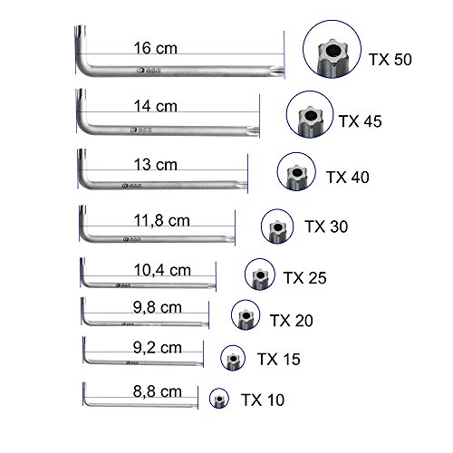 S&R Juego de Llaves Torx Perforadas. Set de 8 llaves Torx 10-50, en clip de plástico cilíndrico