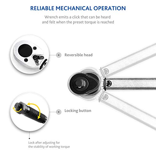 S&R Llave Dinamométrica 1/2 ' 46 cm (28-210 NM) + Barra extensión 1/2 ' de 12.5 cm + 3 Insertos (17, 19, 21 mm) para Coche, Moto y Bici. Set Profesional en Caja portátil