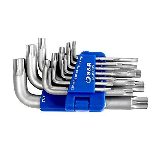 S&R LLAVES TORX Juego de 15 llaves allen Torx cortas hexagonales EXTRA RESISTENTES TX6-TX60. Llaves non perforadas.