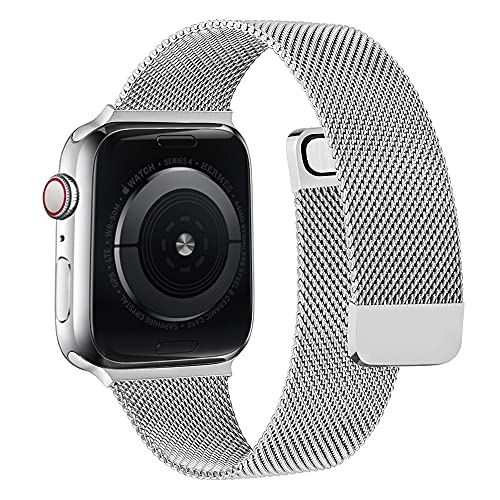 sresrrw Correa magnética de Malla de Acero Inoxidable Compatible con Apple Watch 42mm 44mm 45mm,Bandas para iWatch Series 7 6 5 4 3 2 1 SE para Mujeres Hombres (Plata, 42mm/44mm/45mm)