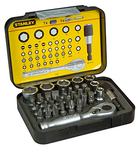 STANLEY 1-13-906 - Juego 39 piezas, incluye puntas 1/4'', llaves de vaso y mini llave con carraca 1/4''