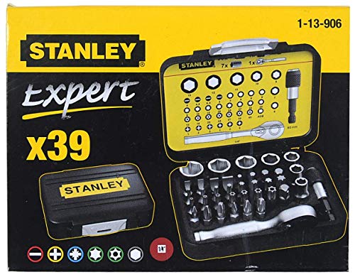 STANLEY 1-13-906 - Juego 39 piezas, incluye puntas 1/4'', llaves de vaso y mini llave con carraca 1/4''