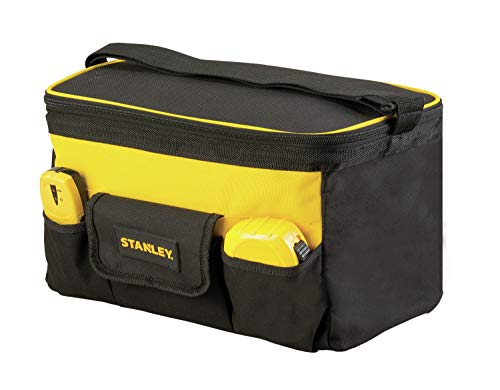 STANLEY STST1-73615 Bolsa Profunda para herramientas, Tapa plana (34cm), Múltiples bolsillos, Poliéster, Negro/Amarillo
