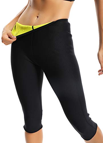 STARBILD Leggins Deportivas para Mujer para Adelgazar Leggins Anticeluliticos Mallas Termicos de Neopreno Fitness Deporte Correr Yoga Pantalón de Sudoración Adelgazantes Corto Negro y Amarillo M