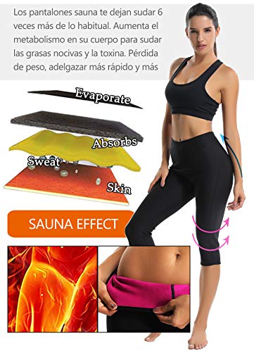 STARBILD Leggins Deportivas para Mujer para Adelgazar Leggins Anticeluliticos Mallas Termicos de Neopreno Fitness Deporte Correr Yoga Pantalón de Sudoración Adelgazantes Corto Negro y Amarillo M