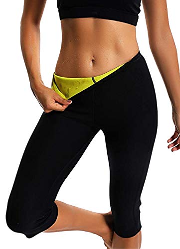 STARBILD Leggins Deportivas para Mujer para Adelgazar Leggins Anticeluliticos Mallas Termicos de Neopreno Fitness Deporte Correr Yoga Pantalón de Sudoración Adelgazantes Corto Negro y Amarillo M