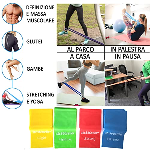 stc360seller Bandas Elásticas de Resistencia Juego de 4 Bandas Combinables hasta 15 Diferentes Niveles de Resistencia para Fitness Ejercicios Pilates Yoga Entrenamiento Estiramientos Piernas Glúteos