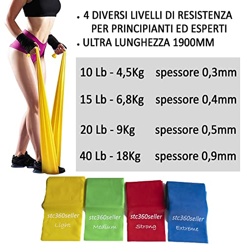 stc360seller Bandas Elásticas de Resistencia Juego de 4 Bandas Combinables hasta 15 Diferentes Niveles de Resistencia para Fitness Ejercicios Pilates Yoga Entrenamiento Estiramientos Piernas Glúteos