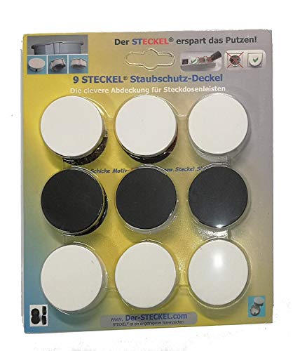 STECKEL® 9 unidades (6 unidades de color blanco y 3 negros), tapa protectora contra el polvo para enchufes limpios, regletas, enchufes múltiples, protección contra salpicaduras, diseño