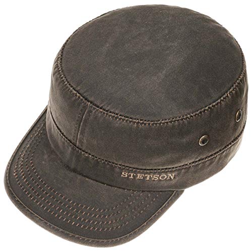 Stetson Datto Armycap Hombre - Algodón impermeable - Invierno/Verano - Gorra militar con protección solar UV 40+ - Gorra urbana - Imitación de cuero desgastado (Oilskin) - Army Cap marrón M (56-57 cm)