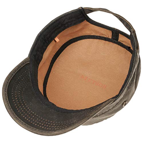 Stetson Datto Armycap Hombre - Algodón impermeable - Invierno/Verano - Gorra militar con protección solar UV 40+ - Gorra urbana - Imitación de cuero desgastado (Oilskin) - Army Cap marrón M (56-57 cm)