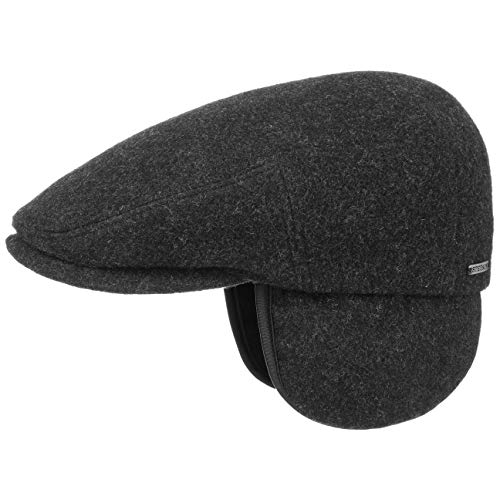 Stetson Gorra Plana con Orejeras Kent Wool, Hombre Gorra chata con Cachemira - otoño/Invierno - Gorra con Visera Antracita L (58-59 cm)