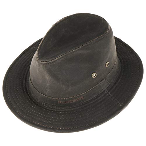 Stetson Sombrero vagabundo Traveller para Hombre - Sombrero Aventurero de algodón con protección UV 40+ - Sombrero de Exteriores Estilo Retro - Verano/Invierno - marrón L (58-59 cm)