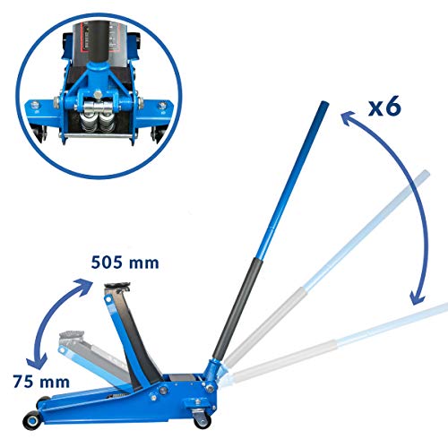 STIX Automotive Equipment Gato hidráulico con ruedas para 3 toneladas, 75 mm – 505 mm con doble pistón