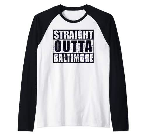 Straight Outta Baltimore Fantasía Fútbol Fan Ciudad natal Orgullo Camiseta Manga Raglan
