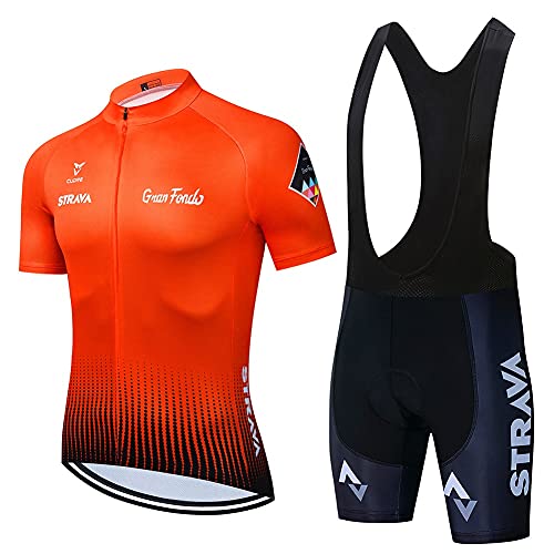 Strava Orange Cycling Short Sleeve Jersey Hombre Pro, Racing Club Road Bicycle Outdoor Bike Jersey Traje Verano, Combo de Ciclo de compresión de Secado rápido (Color : L)