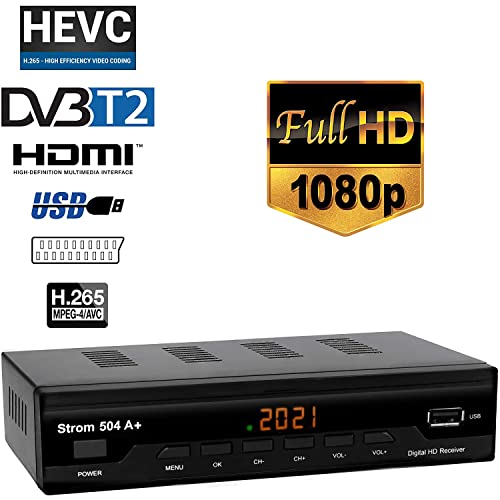Strom 504 Decodificador Digital Terrestre – TDT / DVB T2 / Full HD / HDMI / Receptor TV / USB / H.265 HEVC / TDT Television / DVB-T2 / 4K