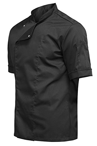 strongAnt® - Chaqueta Cocinero de Manga Corta. Uniforme de Chef Hombre. Ropa de Cocina - Estilo Delgado, Ajuste Delgado - Hecho en EU - Noir M