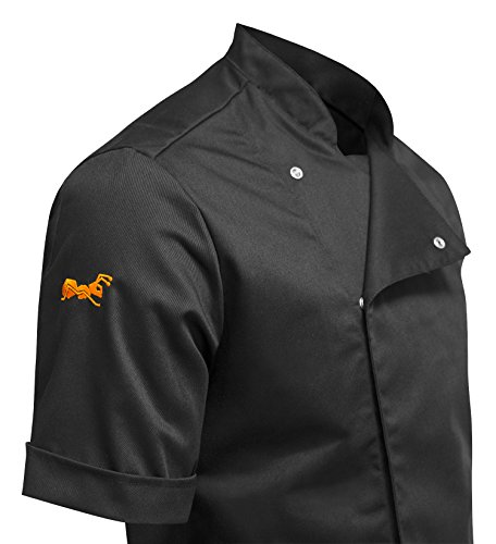 strongAnt® - Chaqueta Cocinero de Manga Corta. Uniforme de Chef Hombre. Ropa de Cocina - Estilo Delgado, Ajuste Delgado - Hecho en EU - Noir M