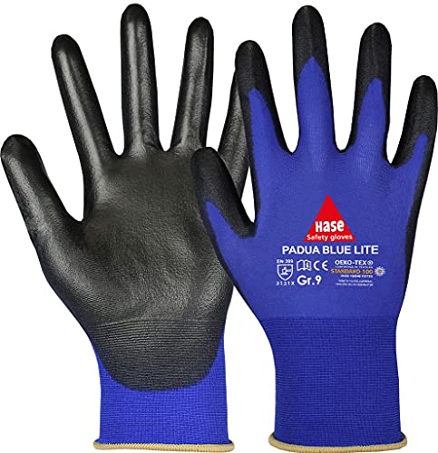 strongAnt - Guantes de montaje PADUA BLUE LITE, guantes protectores de nylon con revestimiento de PU - Talla 6