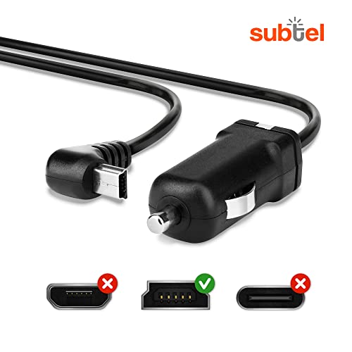 subtel® Cargador de Coche 1.1m 1A / 1000mA Compatible con TAHUNA Teasi One4, One3, One 2, One Classic, Core, Pro Pulse, 5V Cable de Carga Mini USB 12V / 24V
