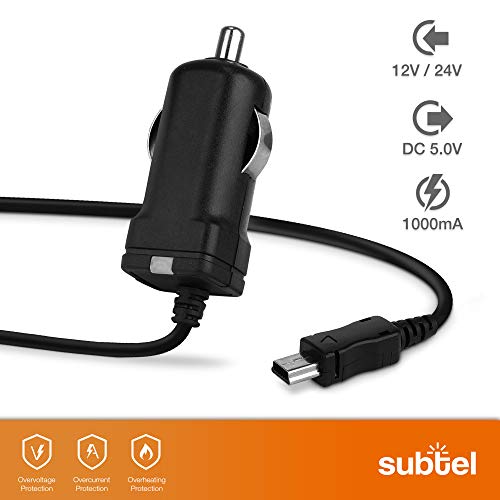 subtel® Cargador de Coche 1.1m 1A / 1000mA Compatible con TAHUNA Teasi One4, One3, One 2, One Classic, Core, Pro Pulse, 5V Mini USB Cable de Carga