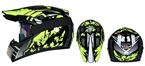 Suciedad casco de la motocicleta ATV SUV casco de la Casco + gafas + guantes de la bici de descenso Off-Road bicicleta de montaña casco de 4 piezas unisex de campo a través del casco,Amarillo,M