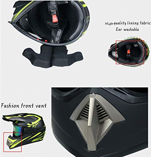 Suciedad casco de la motocicleta ATV SUV casco de la Casco + gafas + guantes de la bici de descenso Off-Road bicicleta de montaña casco de 4 piezas unisex de campo a través del casco,Amarillo,M