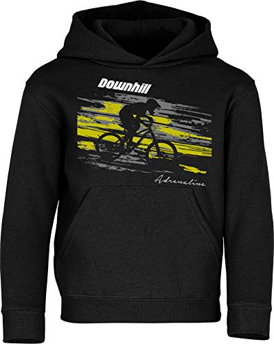 Sudadera con Capucha: Downhill Adrenaline - Pulóver para jóvenes Ciclistas Regalo Niños Niño Niña Bicicleta Bici BTT MTB BMX Mountain-Bike Deporte Sport Outdoor Cumpleaños Navidad Hoodie (140)