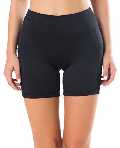 Sudawave - Malla de ciclismo para mujer, pantalones cortos de yoga con bolsillos para deporte, todo el año, Mujer, color Negro , tamaño medium